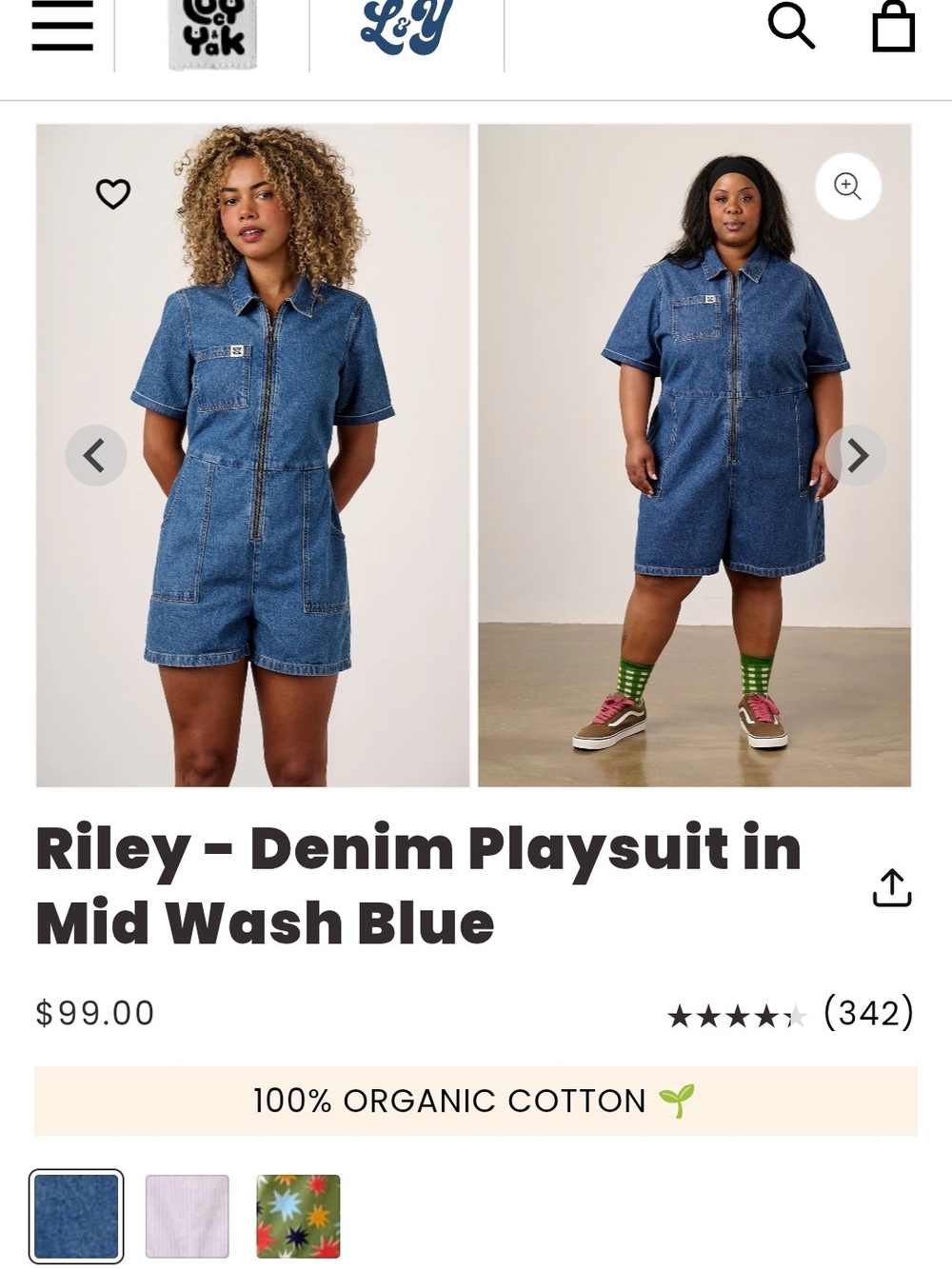 Lucy & Yak Riley Denim Playsuit in Mid Wash Blue Size UK 12